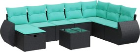 vidaXL Set mobilier de grădină cu perne, 9 piese, negru, poliratan