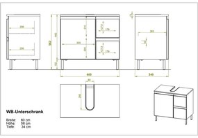 Dulap alb sub chiuvetă cu aspect de stejar 60x56 cm Torrance - Germania