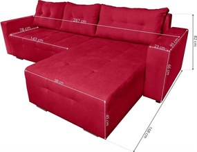 Coltar extensibil Venice, 287x169x96 cm, cu lada de depozitare, Rosu