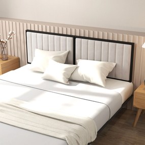 HOMCOM Tăblie de perete pentru pat dublu, tapițată, din catifea, pentru paturi de 180 cm, crem | Aosom Romania
