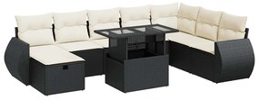 3327916 vidaXL Set mobilier de grădină cu perne, 9 piese, negru, poliratan