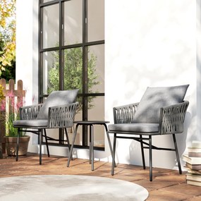 Outsunny Set mobilier exterior 3 piese, 2 scaune, 1 masă, set bistro, rattan sintetic, cadru din oțel, masă metalică, 4 perne, gri | Aosom Romania