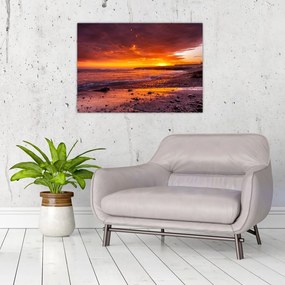 Tablou pe sticlă cu apus de soare la mare (70x50 cm)