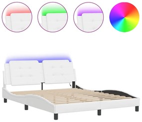 3214118 vidaXL Cadru de pat cu lumini LED, alb, 160x200 cm, piele ecologică