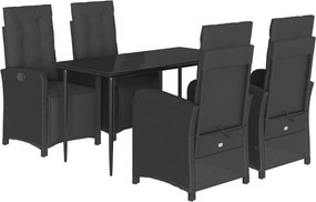 vidaXL Set mobilier de grădină cu perne, 5 piese, negru, poliratan