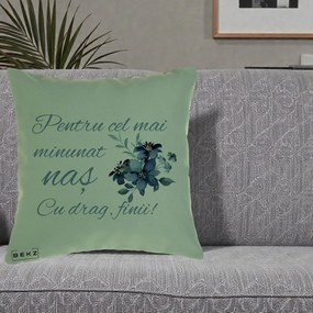Cadou pentru Nas - Perna Personalizata Pentru Cel mai Minunat Nas Cu drag Finii, 40x40 cm, Verde, Husa Detasabila, Perna Inclusa, BEKZ®