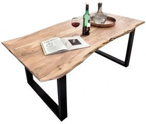 Masa dreptunghiulara cu blat din lemn de salcam Tables &amp; Benches 120x80x77 cm maro deschis/ negru