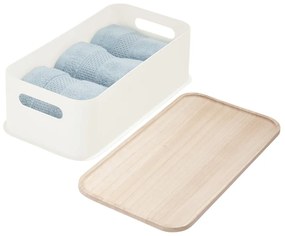 Cutie depozitare cu capac din lemn paulownia iDesign Eco Handled, 21,3 x 43 cm, alb