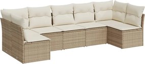 vidaXL Set canapele de grădină, 7 piese, cu perne, bej, poliratan