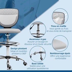 Vinsetto Scaun de birou ergonomic din plasă, scaun de desen, înălțime și picior de odihnă reglabil, 59 x 59 x 106-126 cm, gri | Aosom Romania