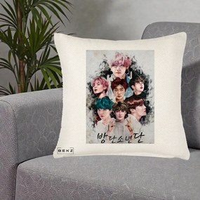 Perna Personalizata K-pop BTS Bangtan Boys Poster Artistic Negru Alb, 40x40 cm, Crem Reliefat, Husa Detasabila, Perna Inclusa, BEKZ®