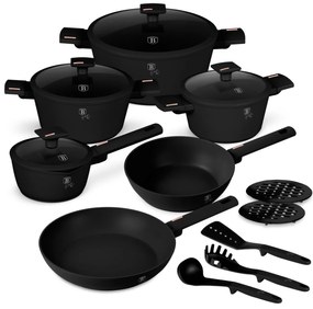 Set oale si tigai cu capace, 15 piese Monaco Berlinger Haus BH 8246, antiaderente, titan, negru