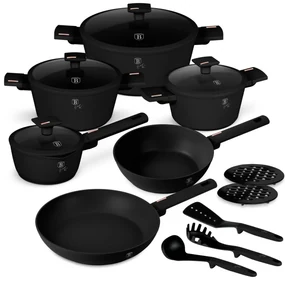 Set oale si tigai cu capace, 15 piese Monaco Berlinger Haus BH 8246, antiaderente, titan, negru