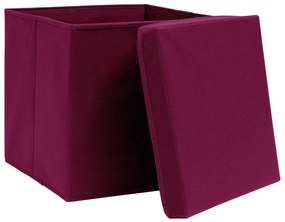 Cutii depozitare cu capac 10 buc. rosu inchis 32x32x32cm textil Rosu inchis cu capace, 10, 1, 10