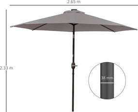 Outsunny Umbrelă de Grădină Inclinabilă Ø265 cm cu 32 Lumini LED Solare și Manivelă, Umbrelă de Exterior cu 8 Spițe, din Oțel și Poliester, pentru Patio, Curte, Balcon, Terasă, Gri | Aosom Romania