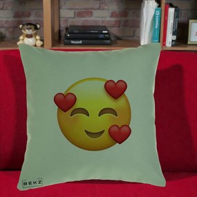 Perna Decorativa Emoji cu 3 Inimi, 40x40 cm, Verde, Husa Detasabila, Perna Inclusa, BEKZ®