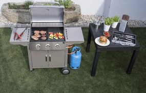Grătar pe gaz OKLAHOMA BBQ, 3 arzătoare, cu regulator de presiune, argintiu Penta CZ