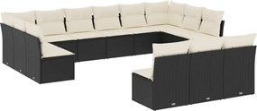 vidaXL Set mobilier de grădină cu perne, 13 piese, negru, poliratan