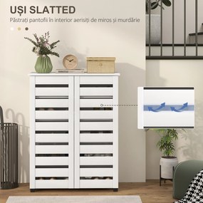 HOMCOM Dulap de Pantofi Modern cu 5 Niveluri cu Uși cu Jaluzele din Lemn Alb | Aosom Romania
