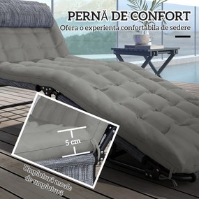 Outsunny Sezlong pliabil cu spatar inclinabil pe 4 nivele, Scaun de plaja pentru exterior cu perna, buzunar lateral,tetiera, Gri