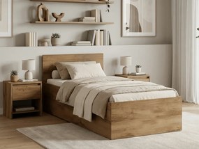 Pat de o persoana SOFIA 90 x 200 cm, stejar artisan Saltele: Cu saltele Coco Maxi 20 cm, Somiera pat: Fara somiera