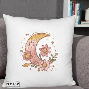Perna Decorativa Luna Florala Boho, 40x40 cm, Alb Pufos, Husa Detasabila, Perna Inclusa, BEKZ®