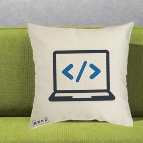 Perna Personalizata Laptop Cod HTML, 40x40 cm, Ecru, Husa Detasabila, Perna Inclusa, BEKZ®