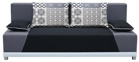 Canapea extensibilă, material textil negru/gri/perne gri cu model, ROKAR