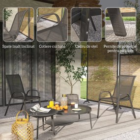 Outsunny Set de 2 Scaune de Prânz pentru Exterior, Scaune Suprapozabile cu Spătar Înalt, Șezut Respirabil pentru Grădină, Verandă, Negru | Aosom Romania