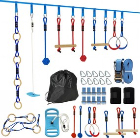AIYAPLAY Ninja Line copii 10 m set Slackline 9 piese cu 2 inele, leagăn 3-în-1, 2 bare de cățărat pentru 3-8 ani multicolor | Aosom Romania