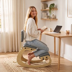 HOMCOM Scaun Ergonomic pentru Genunchi cu Spatar, Balansoar, Postural, In si Lemn Mesteacan, Gri | Aosom Romania