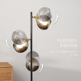 HOMCOM Lampă de Podea cu 3 Abajururi, Lampă pentru Camera de Zi cu Abajur Glob din Sticlă(Becul nu este inclus), Φ36x162 cm, Gri | Aosom Romania