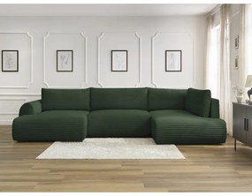 Colțar verde închis extensibil/cu spațiu de depozitare cu tapițerie din catifea reiată (cu colț pe partea dreaptă/în formă de "U") Lucien – Bobochic Paris