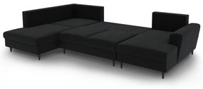 Colțar negru extensibil, cu spațiu de depozitare cu tapițerie din catifea (cu colț pe partea stângă-în formă de "U") Kyoto – Cosmopolitan Design