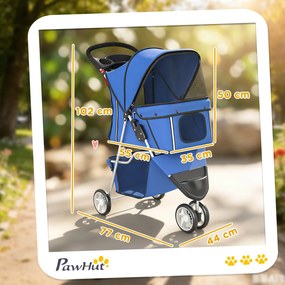 PawHut Cărucior pliabil pentru câini cu suport pentru pahare și coș, 77x44x102 cm, albastru | Aosom Romania