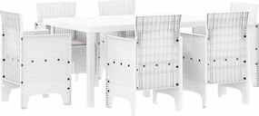 vidaXL Set de masă pentru grădină 7 pcs Alb Ratan Polt