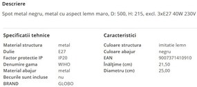 Plafoniera metal stil industrial WIHO 3 negru/maro