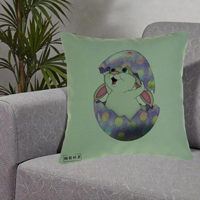Perna Decorativa Iepuras din Ou de Pasti, 40x40 cm, Verde, Husa Detasabila, Perna Inclusa, BEKZ®