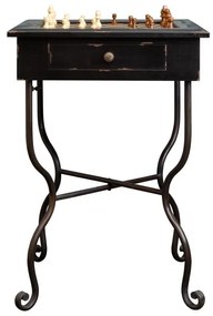 Masuta laterala cu tabla de sah, din metal si lemn, cu aspect vintage, Check Mate