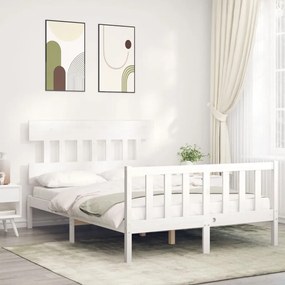 3193317 vidaXL Cadru de pat cu tăblie, 140x190 cm, alb, lemn masiv