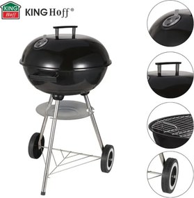 Gratar pe carbuni Kinghoff KH 2033, Ventilatie reglabila, Roti, Otel, Negru