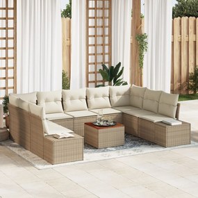 vidaXL Set de canapele de grădină, 10 piese cu perne, bej, din rattan poliester, acacia