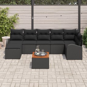 vidaXL Set canapea grădină cu perne, 8 piese, Negru, Poliratan, Acacia