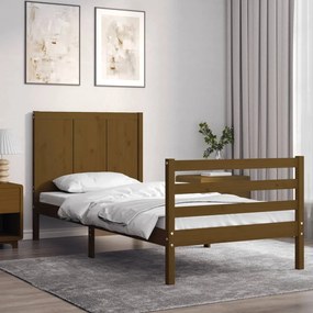 3194474 vidaXL Cadru de pat cu tăblie 3 FT, maro miere, single, lemn masiv