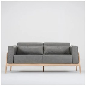 Canapea din piele bovină cu structură din lemn masiv de stejar Gazzda Fawn, gri închis