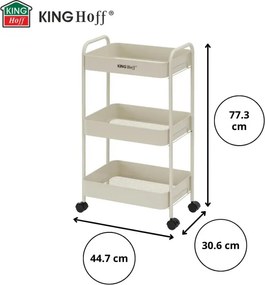 Raft mobil Kinghoff KH 1943, 3 niveluri, 4 roți pivotante 360 grade, bej