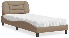 vidaXL Pat cu saltea, cappuccino, 90x190 cm piele ecologică