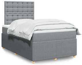vidaXL Pat box spring cu saltea, gri deschis, 120x190 cm, textil