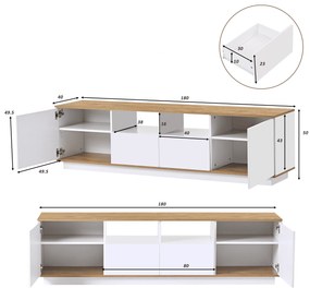 Mobilier TV modern cu LED-uri reglabile, Alb+Culoare naturală | Aosom Romania