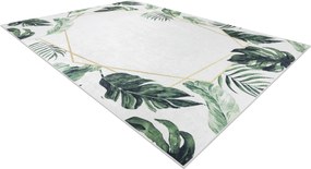 ANDRE 1168 covor lavabil Monstera pleacă, geometric anti-alunecare - alb / verde - SECUNDAR-COTATI PRODUSUL